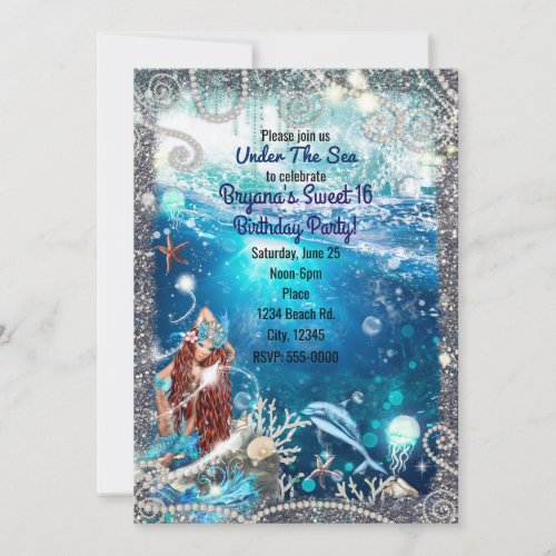 Mermaid Fantasy Red Head Enchanted Sea Sweet 16 Invitation