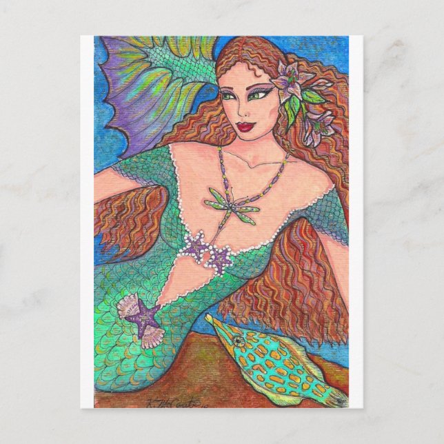 Mermaid Fantasy "The Dragonfly Necklace" Art Postcard (Front)