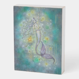 Mermaid Fantasy Watercolor Art Illustration Wooden Box Sign