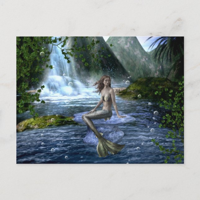 Mermaid Fantasy Waterfall Landscape Postcard (Front)