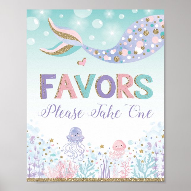Mermaid Favors Sign Under the Sea Party Decoration (Front)