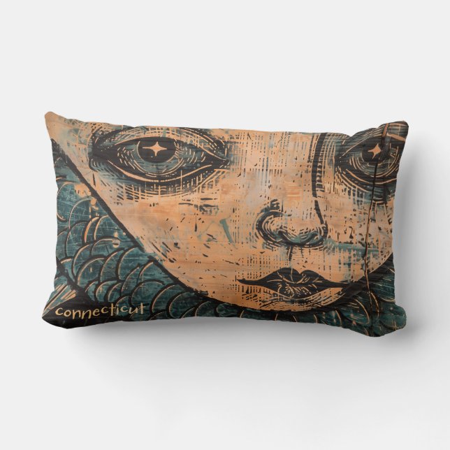 Mermaid Figurehead Woodcut Throw Pillow V (Back)