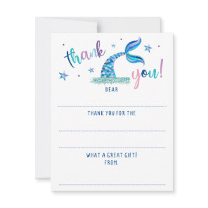 Mermaid Fill In The Blank Glitter Thank You Note Card