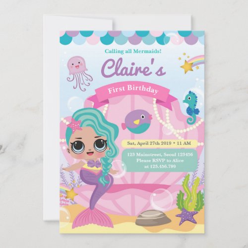 Mermaid First Birthday Announcement