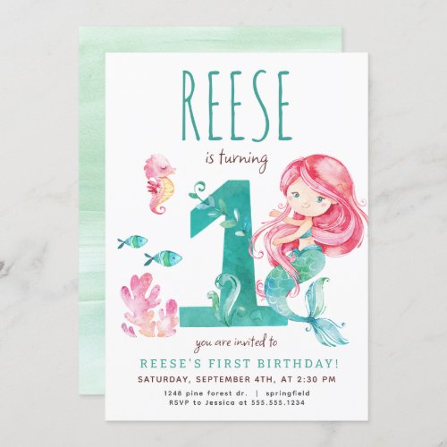 Mermaid First Birthday Invitation