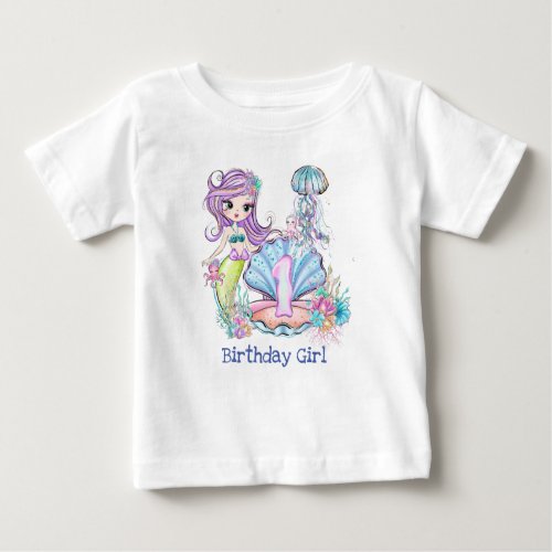 Mermaid First Birthday  Whimsical Sea Life Party Baby T_Shirt