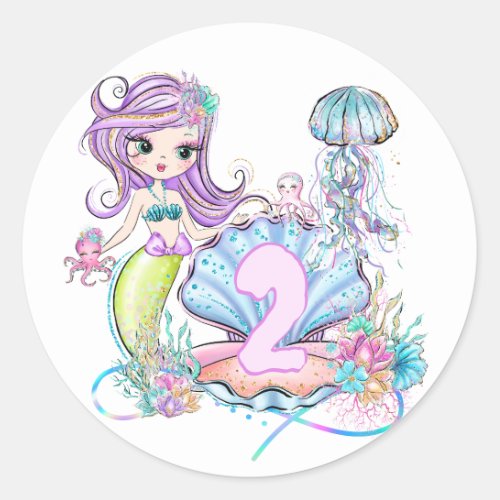 Mermaid First Birthday  Whimsical Sea Life Party Classic Round Sticker