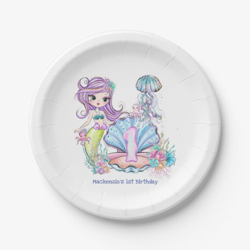 Mermaid First Birthday  Whimsical Sea Life Party Paper Plates