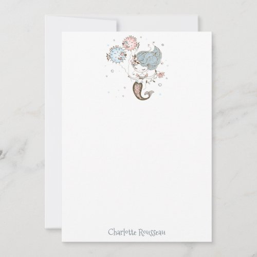 Mermaid Fish Kids Personalized Stationery Note Card