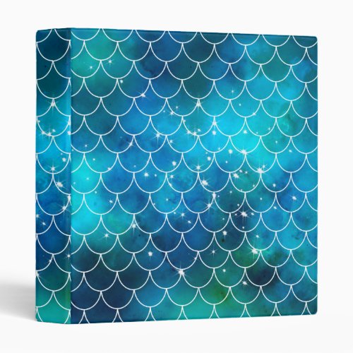 Mermaid Fish Scale Pattern Blue 3 Ring Binder