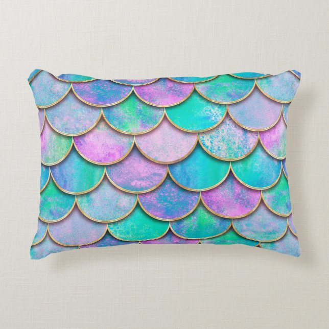 Mermaid fish scale wave japanese seamless pattern. accent pillow (Front)