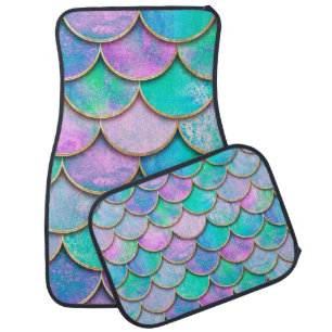 Mermaid fish scale wave japanese seamless pattern. car floor mat