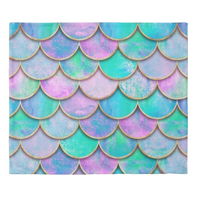 Mermaid fish scale wave japanese seamless pattern. duvet cover (Front)