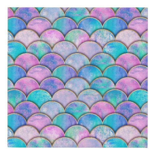 Mermaid fish scale wave japanese seamless pattern faux canvas print