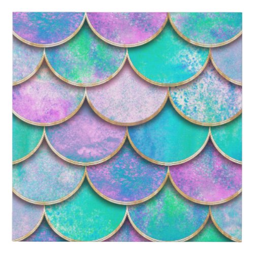 Mermaid fish scale wave japanese seamless pattern faux canvas print