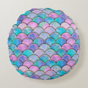 Mermaid fish scale wave japanese seamless pattern. round pillow