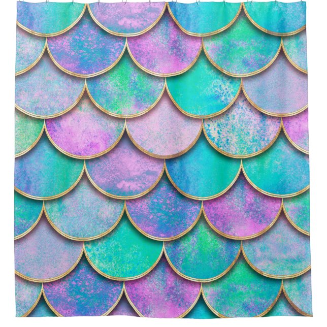 Mermaid fish scale wave japanese seamless pattern. shower curtain (Front)
