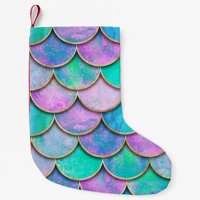 Mermaid fish scale wave japanese seamless pattern. small christmas stocking (Front)