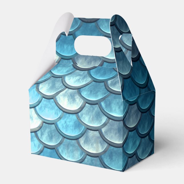 Mermaid Fish Scales Turquoise Gable Favor Box (Front Side)