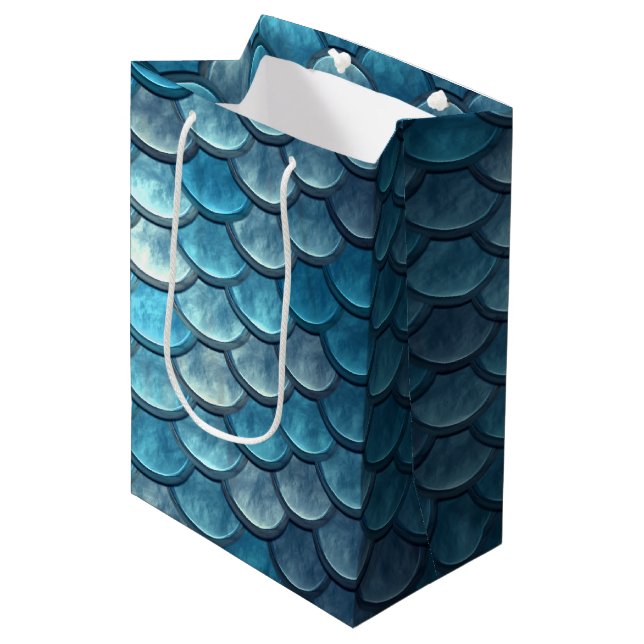 Mermaid Fish Scales Turquoise Medium Gift Bag (Front Angled)