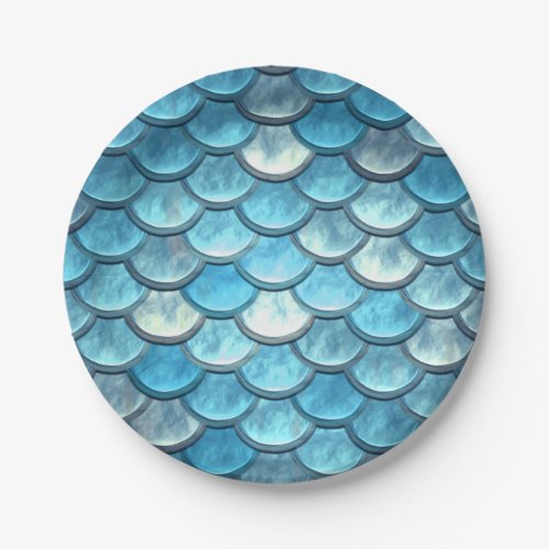 Mermaid Fish Scales Turquoise Party 7 Paper Plate