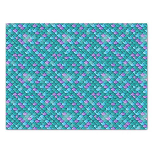 Mermaid Fish Tail Scales Green  Purple Pattern Tissue Paper