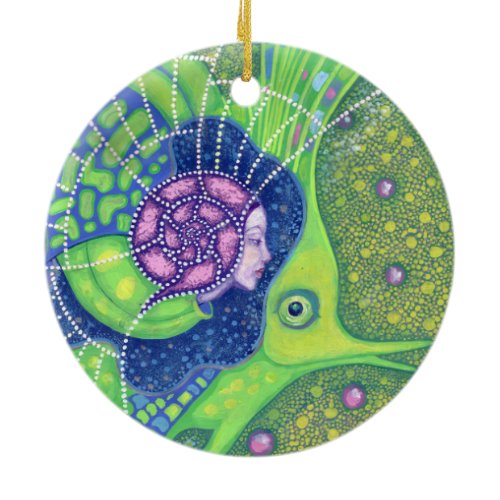 Mermaid &amp; fish, underwater fantasy, nautical art ceramic ornament
