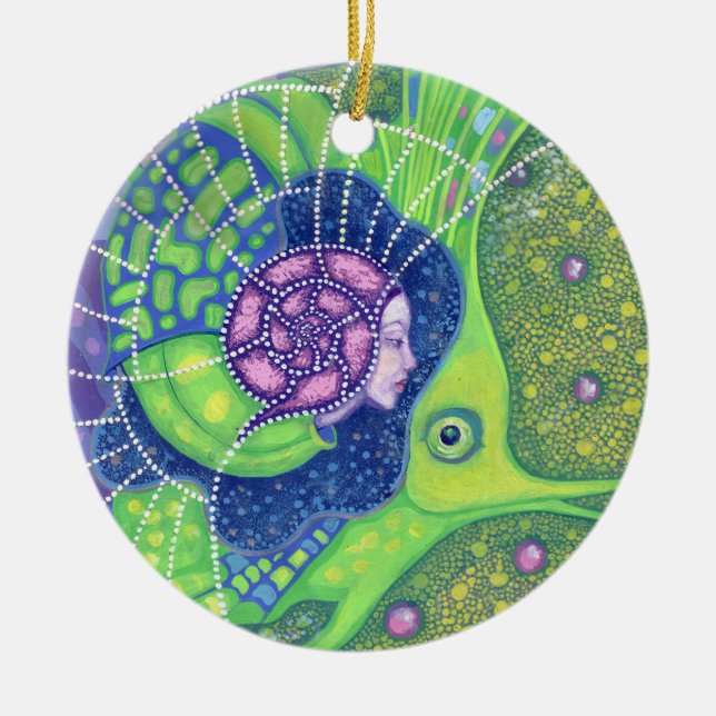 Mermaid Fish Underwater Surreal Fantasy Painting Ceramic Ornament (Front)