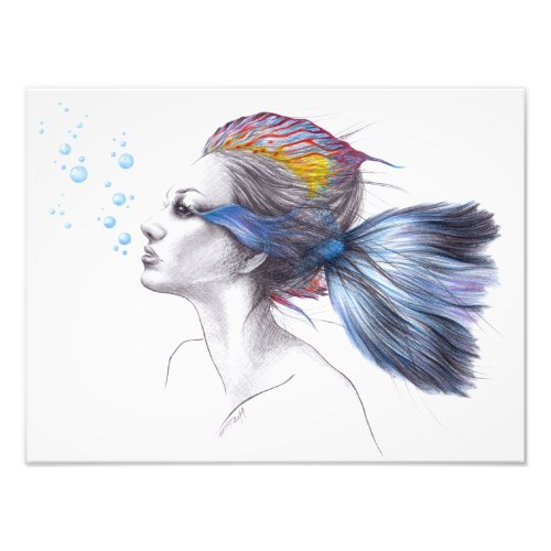 Mermaid Fish Woman Fantasy Surreal Art Drawing Photo Print