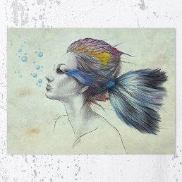 Mermaid Fish Woman Surreal Art Fantasy Drawing  Photo Print