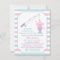 Mermaid Fishing Themed Baby Shower Invitations