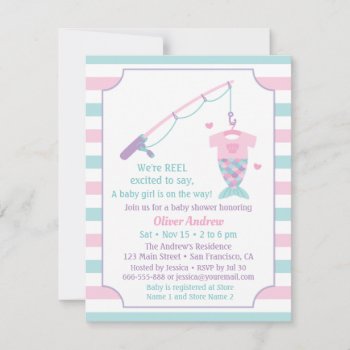 Mermaid Fishing Themed Baby Shower Invitations by RustyDoodle at Zazzle