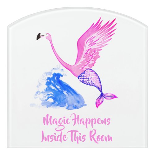 Mermaid Flamingo Making a Splash Custom Door Sign
