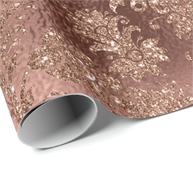 Mermaid  Floral Rose Gold Pink Princess Glitter Wrapping Paper (Roll Corner)