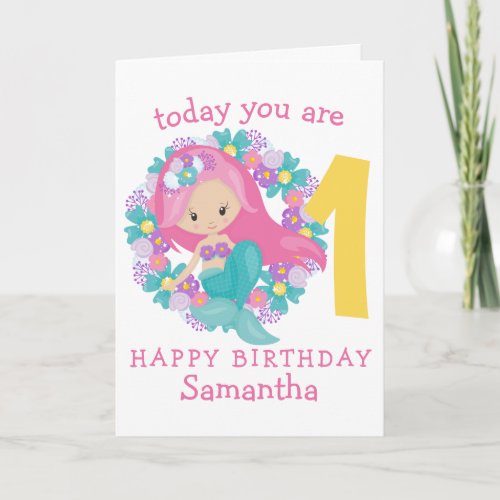 Mermaid flowers Birthday Card 