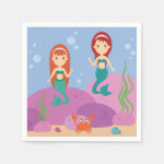 Mermaid friends swimming in the sea paper napkins