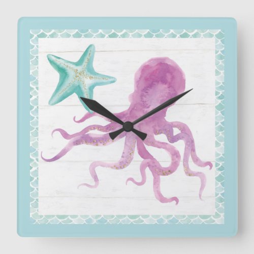 Mermaid Friends V Square Wall Clock