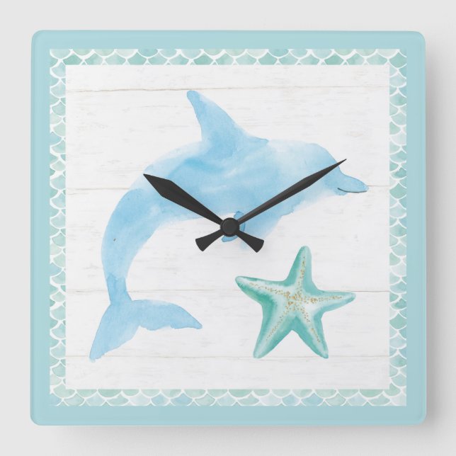 Mermaid Friends VIII Square Wall Clock (Front)