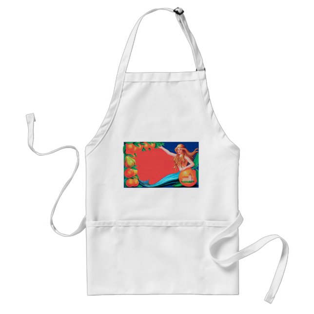 Mermaid Fruit Crate Label Art Adult Apron (Front)