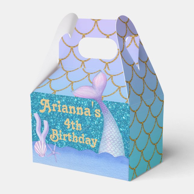 Mermaid gable birthday personalized favor box (Front Side)