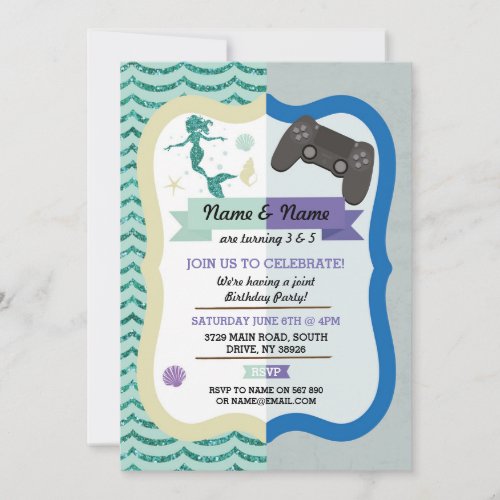 Mermaid  Gaming Joint Boy girl Birthday Invites