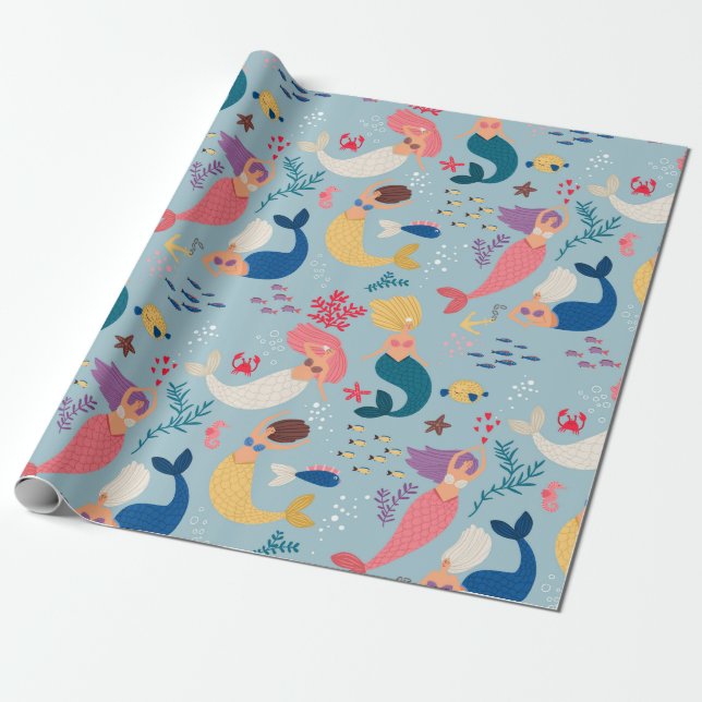 Mermaid Gathering Wrapping Paper (Unrolled)