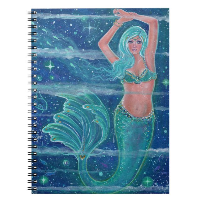 Mermaid Gemma aqua by Renee Lavoie Notebook (Front)