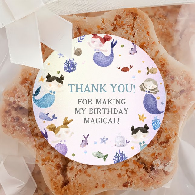 Mermaid Girl 1st Birthday Party  Classic Round Sticker (Creator Uploaded)