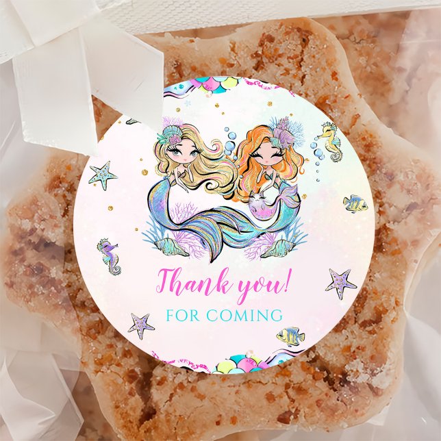Mermaid Girl 1st Birthday Party  Classic Round Sticker (Creator Uploaded)