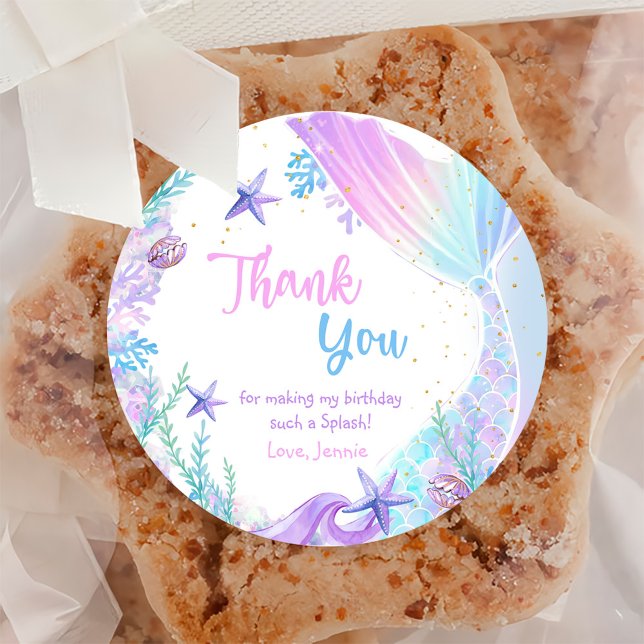 Mermaid Girl 1st Birthday Party  Classic Round Sticker (Creator Uploaded)