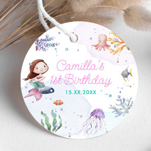Mermaid Girl 1st Birthday Party  Favor Tags