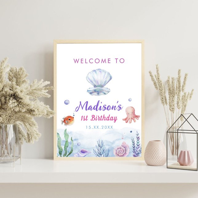 Mermaid Girl 1st Birthday Party Foam Board (Creator Uploaded)