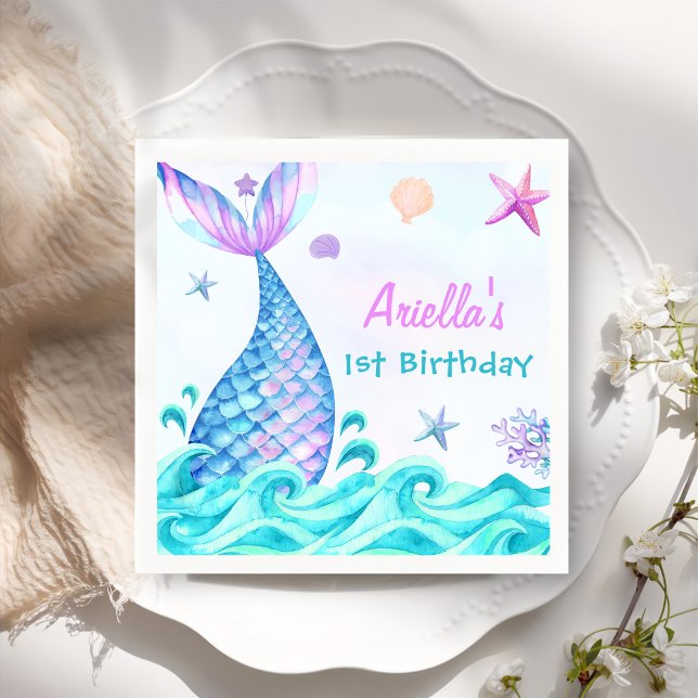 Mermaid Girl 1st Birthday Party  Napkins (Creator Uploaded)