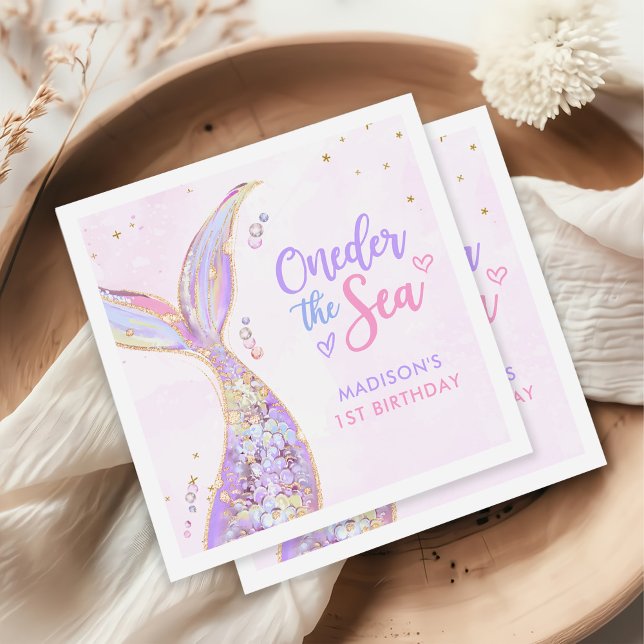 Mermaid Girl 1st Birthday Party Napkins (Creator Uploaded)